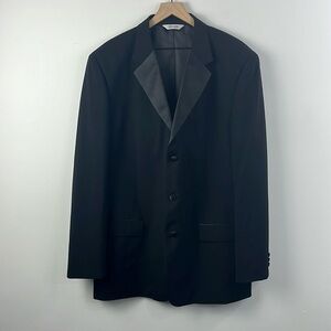 Linea Uomo Wool Tuxedo Formal Black Satin Trim Blazer Jacket Mens Size 48 XL